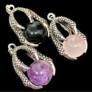 Mixed Gem Lot of 3 Natural Dragon Claw Antique Design Handmade Pendants